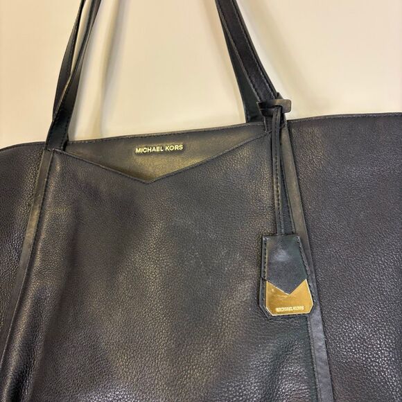 Michael Kors Black Leather Large Shoulder Tote Bag Purse - Picture 4 of 9